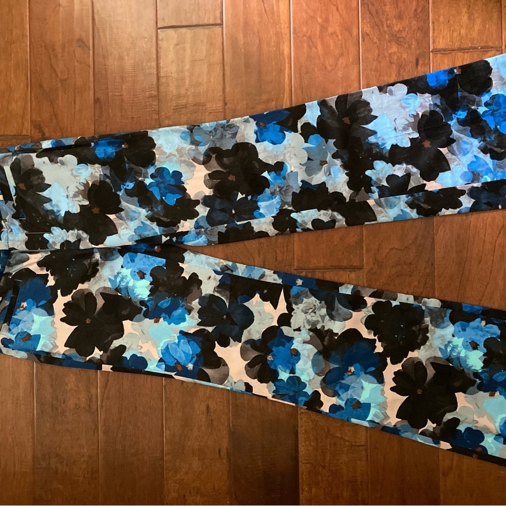 Elevenses By Anthropologie The Brighton Blue Floral Satin Pants
